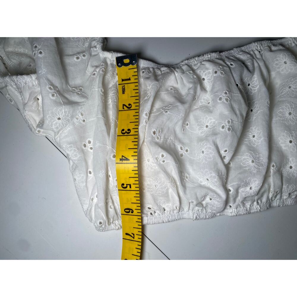 Forever 21 - White Floral Cropped Top - Puffy Sleeves - Picture 4 of 10